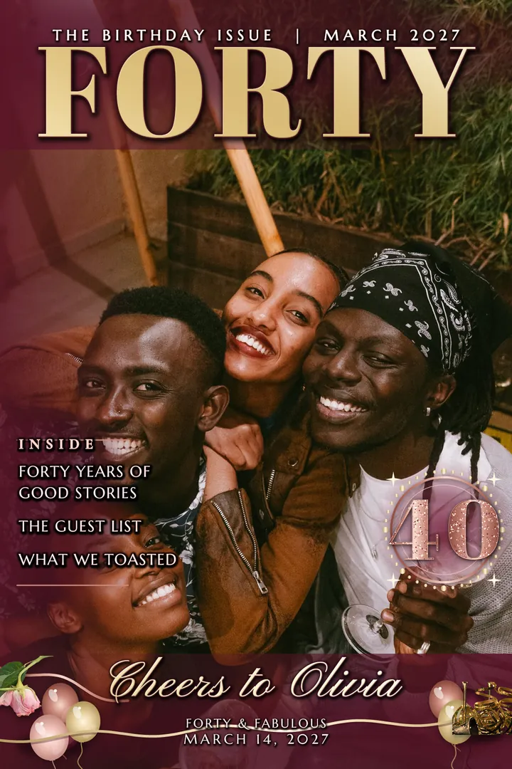 Rose Gold Forty, Magazine cover, 4x6 portrait